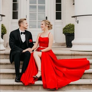 Red backless prom dress
